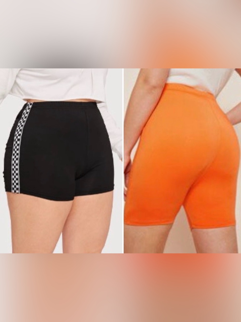 Lot of 2 Shein Bike Shorts Women’s Plus Size 1X Black Checker & Orange Sporty